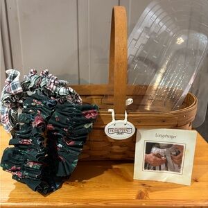 Longaberger Brown Basket with Fabric Ruffles